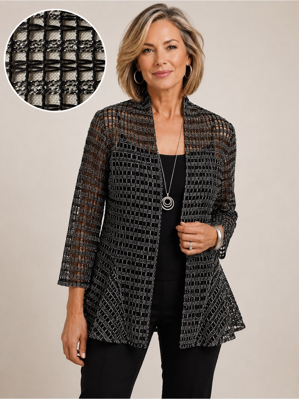 Chantal Côté Design - Textured Open-Weave Topper – Black/Cream – SzM